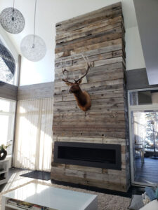 Reclaimed Timber Clad Fireplace - Tamarack Resort, Idaho
